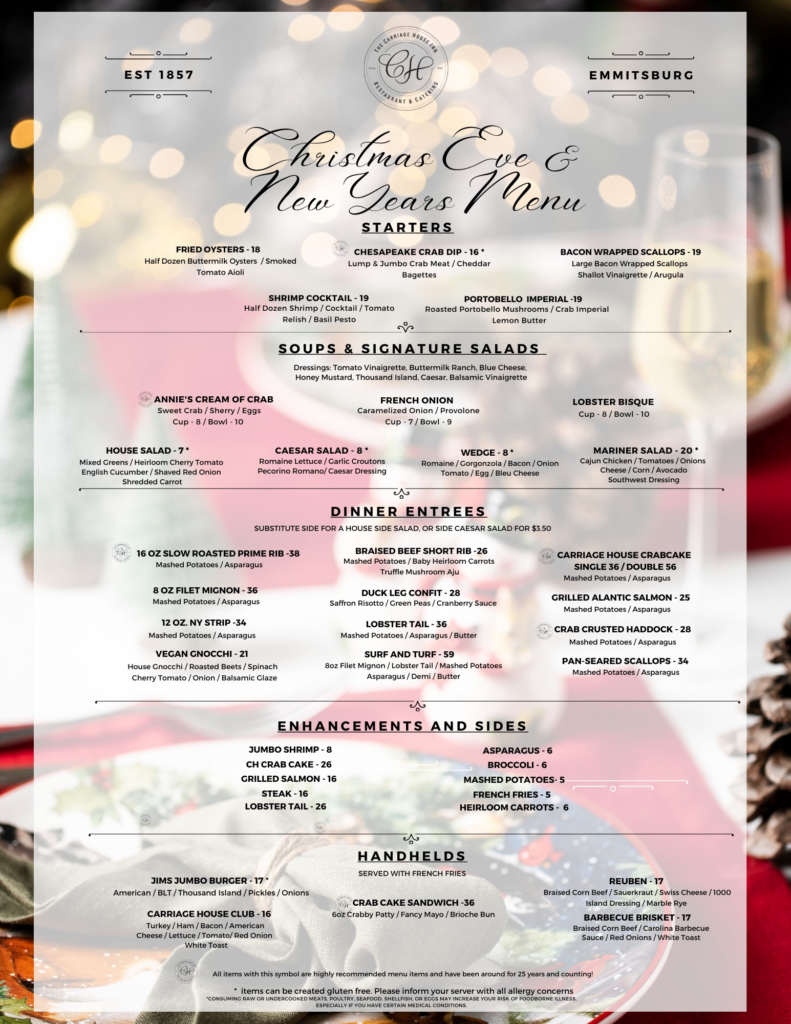 Carriage House Inn Christmas Eve Menu